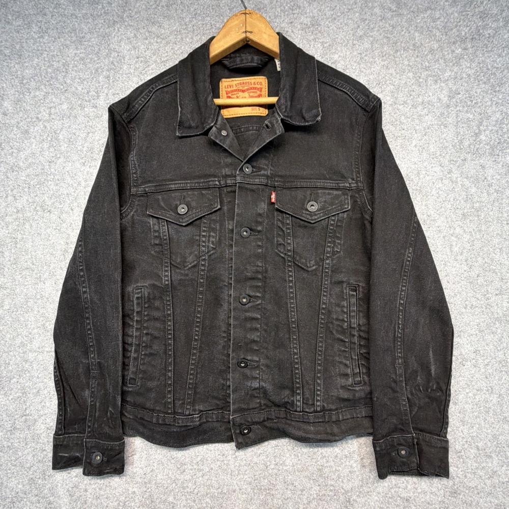 Levi's Denim Trucker Jacket Mens Small Black Faded Gray Type III Grunge